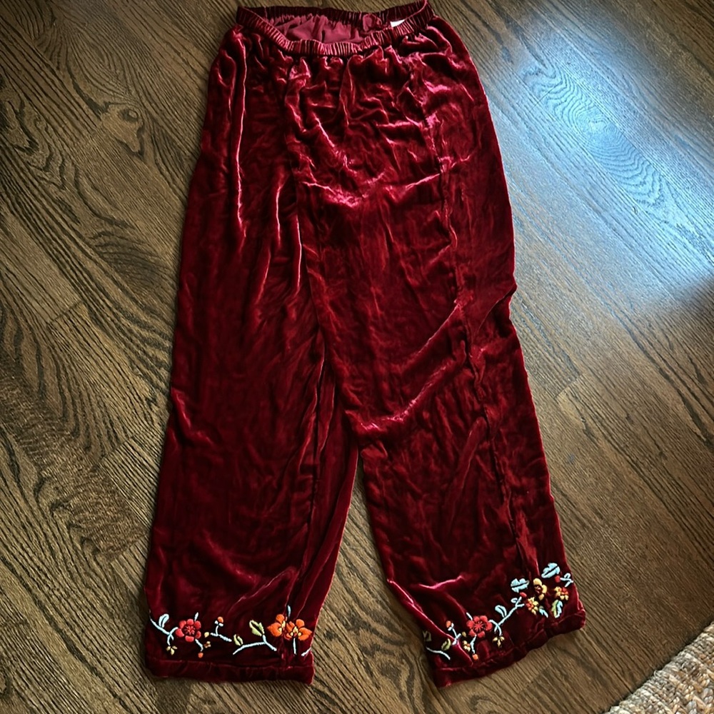 Velvet pj bottoms, with embroidery, size S